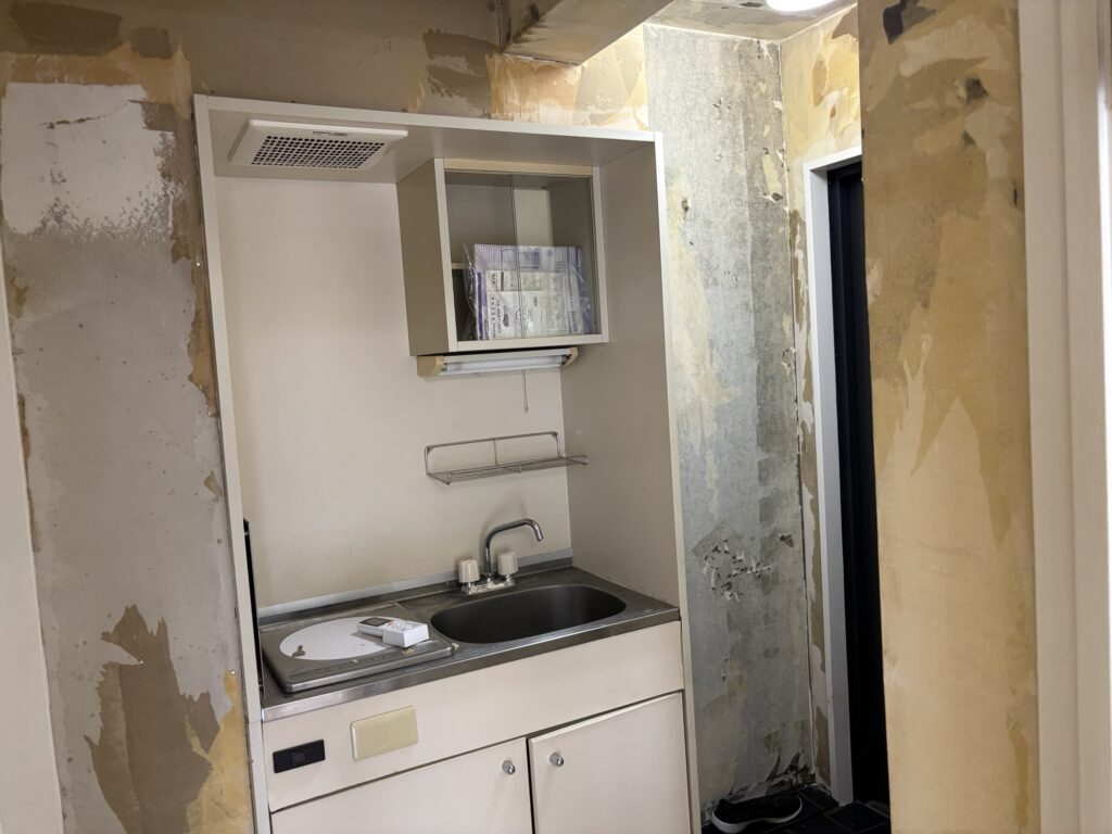 The wall after the wallpaper has been removed.