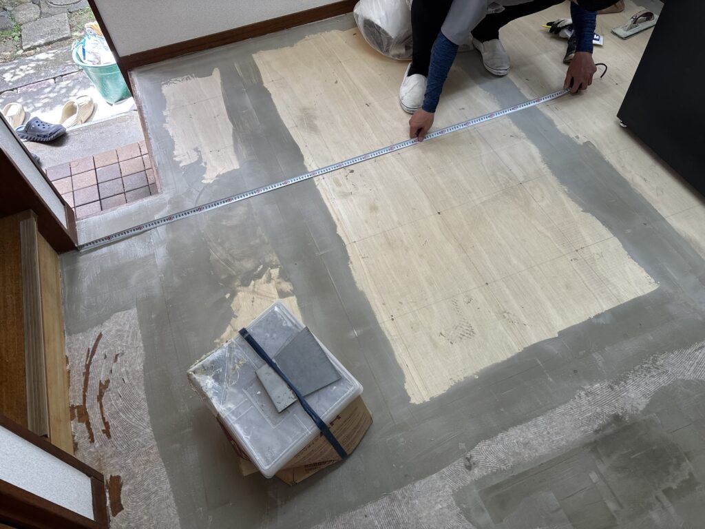 Marking layout lines before vinyl flooring installation