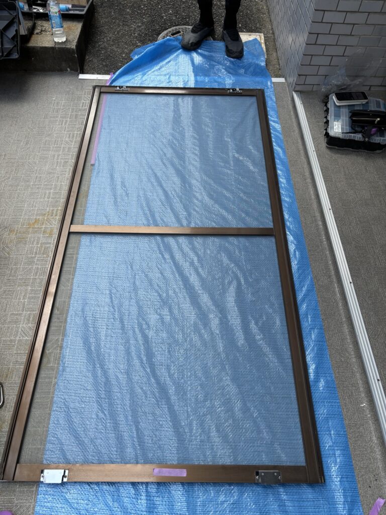 Completed Japanese sliding screen doors with new screen mesh and replacement rollers