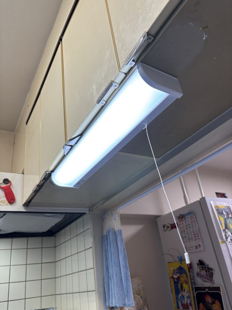 New under-cabinet light installed in a Japanese kitchen
