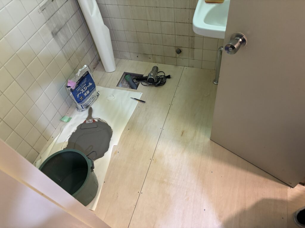 New plywood subfloor installed after water damage in a condominium