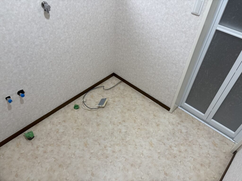 New cushion flooring installed in the washroom.
