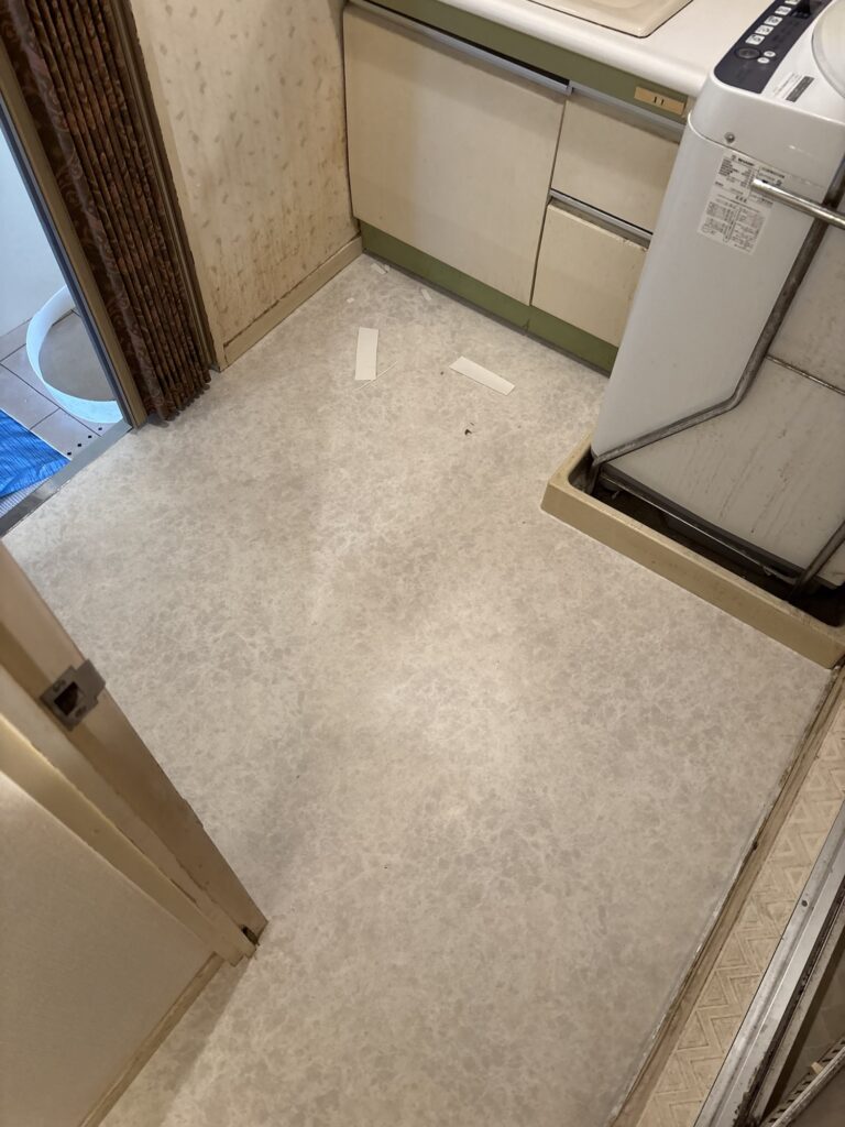Completed cushion flooring installation in the toilet and washroom