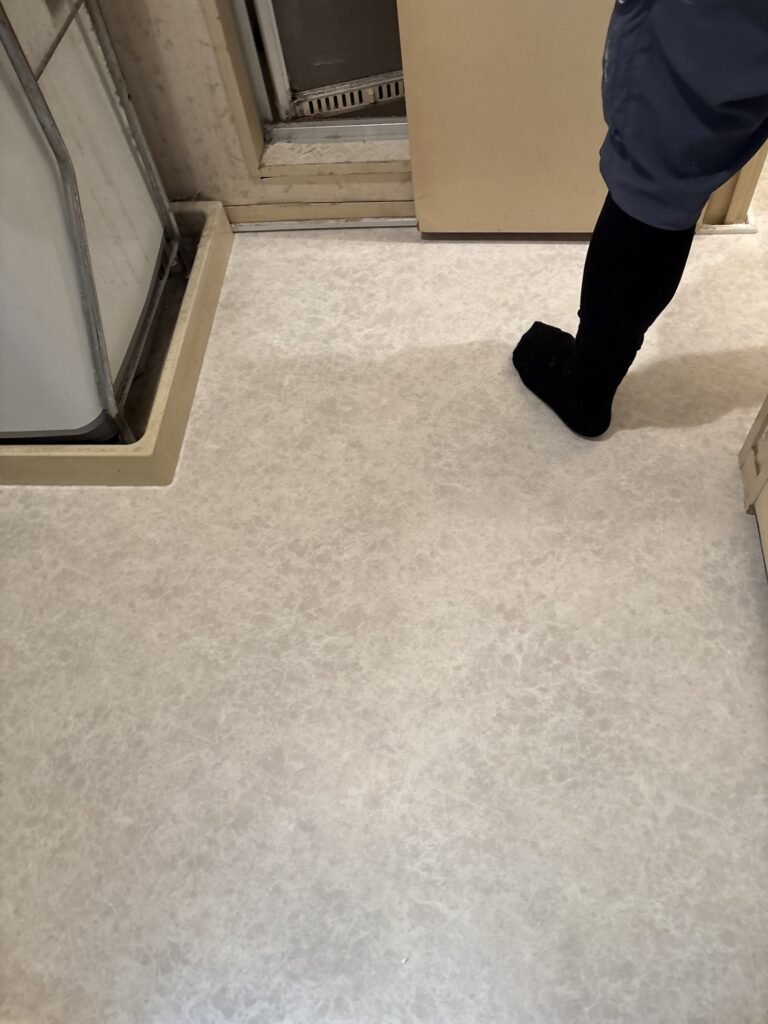 New cushion flooring installed in the washroom