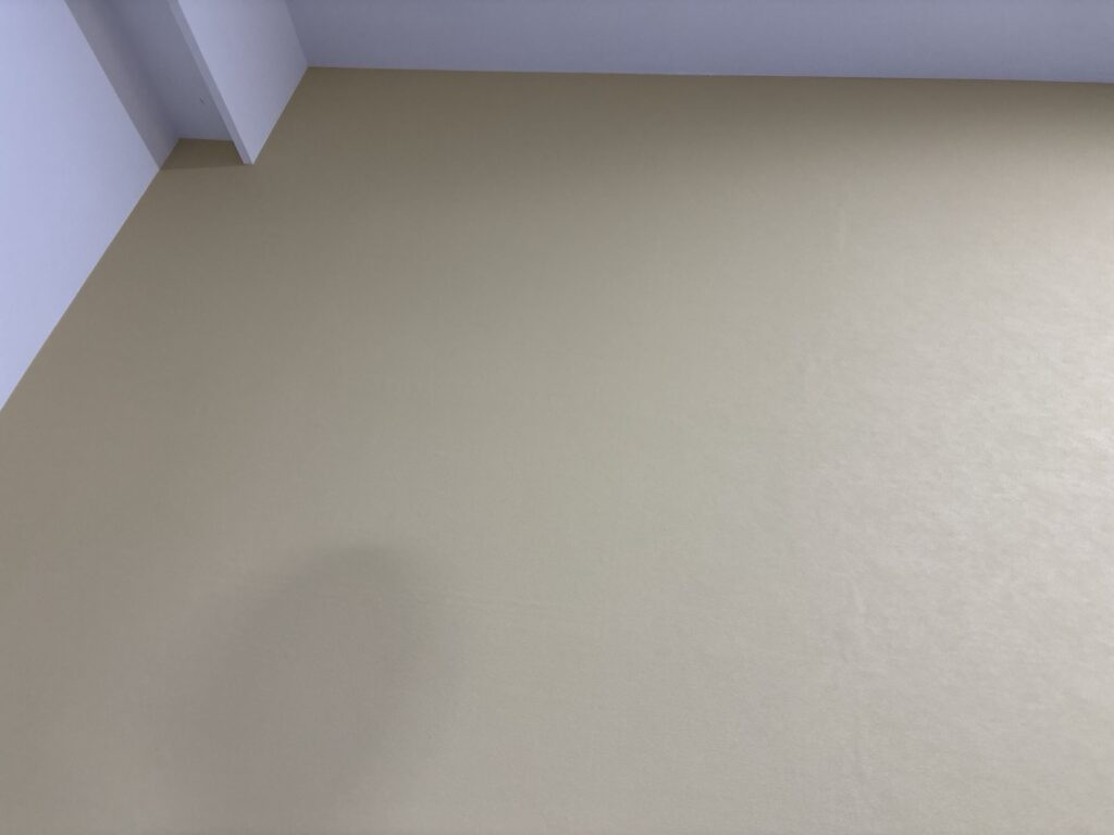 Second view of completed accent wallpaper on the living room wall of a 2LDK apartment.